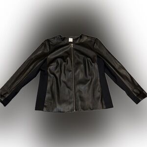 J.Jill Vegan Leather Zip Jacket Black L – Stretch Panels, Gold Hardware